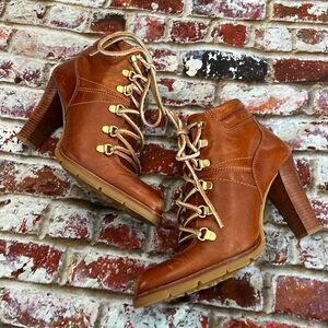 Michael Kors distressed brown leather ankle boots with raw leather tie